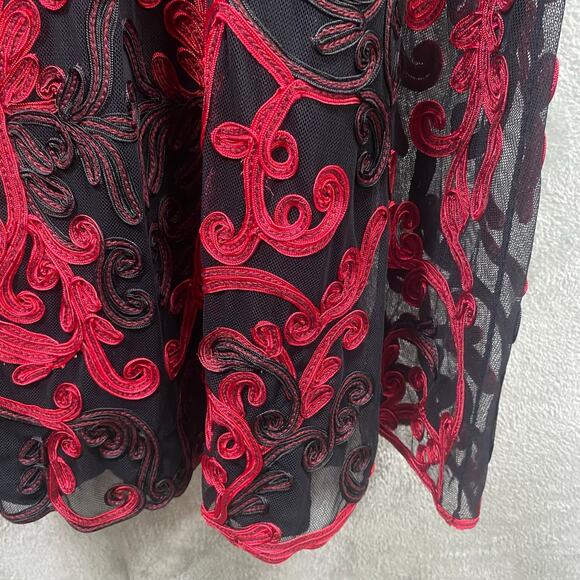 Y2k Midi Dress Size 8 Black Red Floral Embroidered Fairy Grunge Whimsigoth Party - Picture 9 of 16
